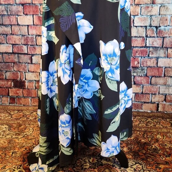 Banana Republic Navy Floral Hawaiian Strappy Dress Lined Asymmetrical 12 Tall - Picture 3 of 16